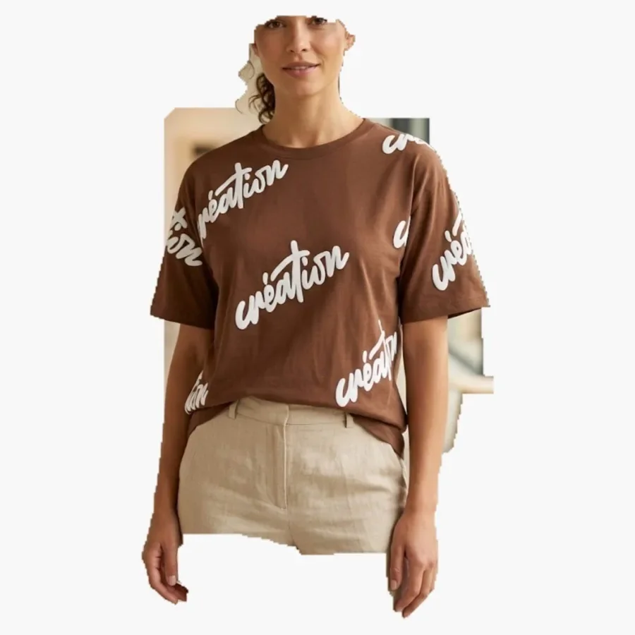 Brown Script Puff Fashion Tee wholesale ladies clothing