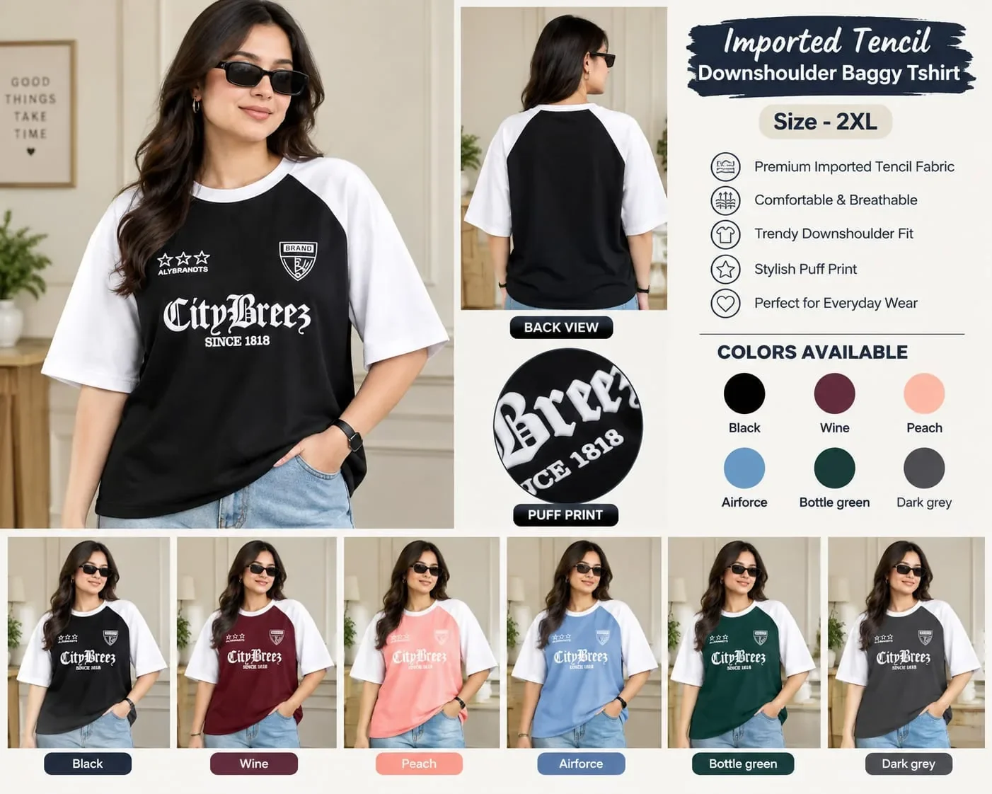 CityBreez 1818 Puff Print T-Shirt — Black XL wholesale
