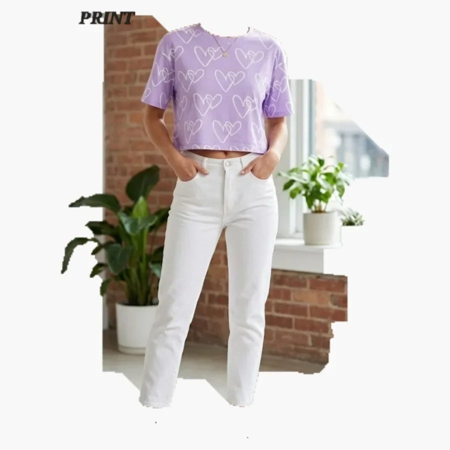 Lilac Heart Print Tee wholesale ladies clothing
