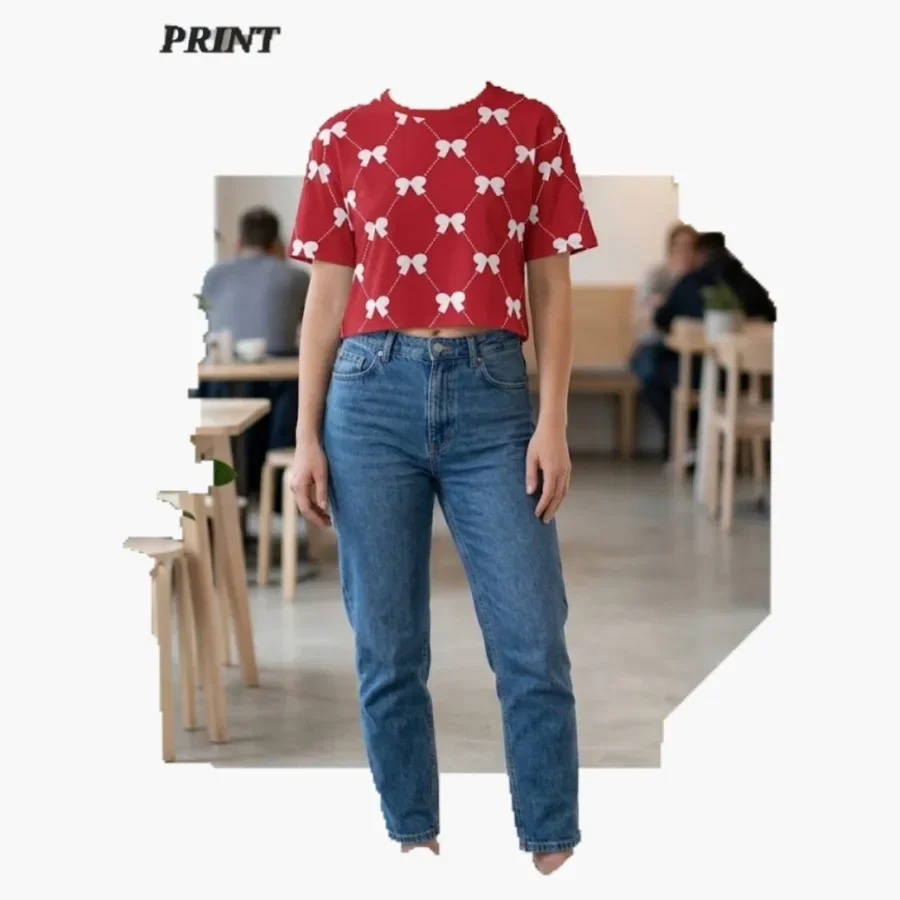 Red Bow Puff Tee wholesale ladies clothing