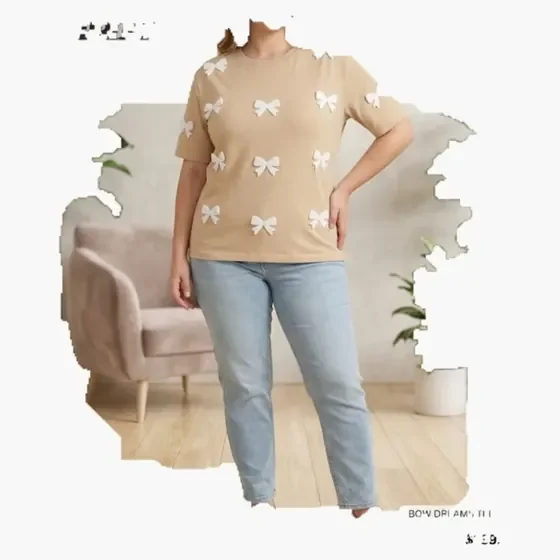 Beige Bow Dreams Puff Tee wholesale