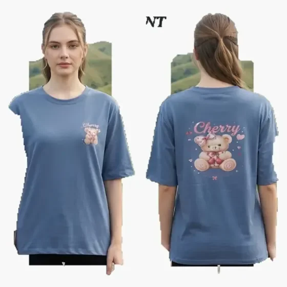 Blue Cherry Bear Back DTF Tee wholesale